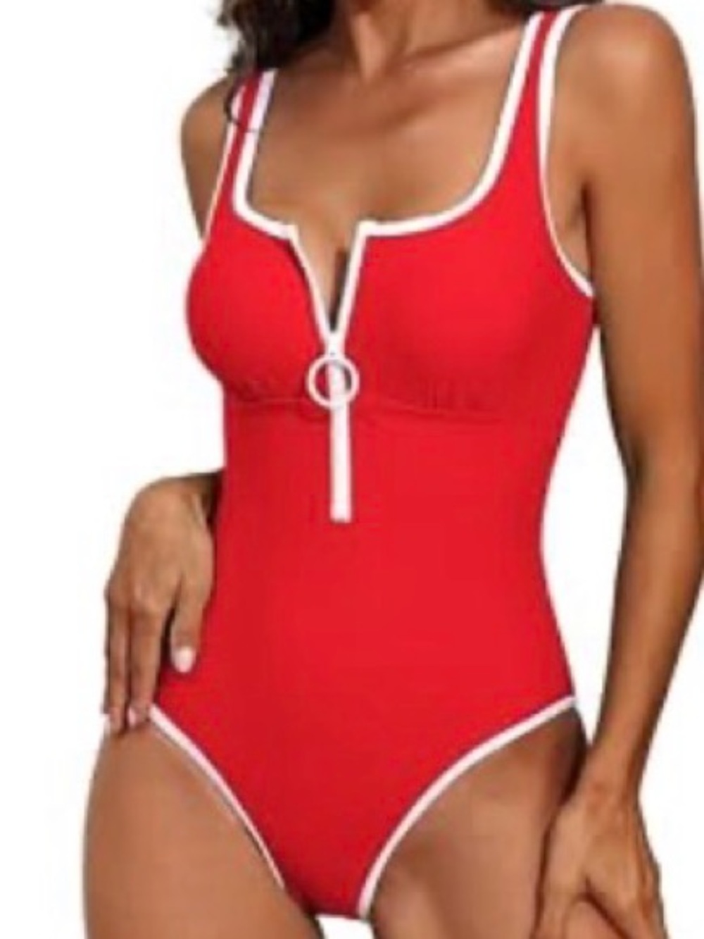 NWT Charmo Red Scoop Neck Zip-Front One-Piece Swimsuit